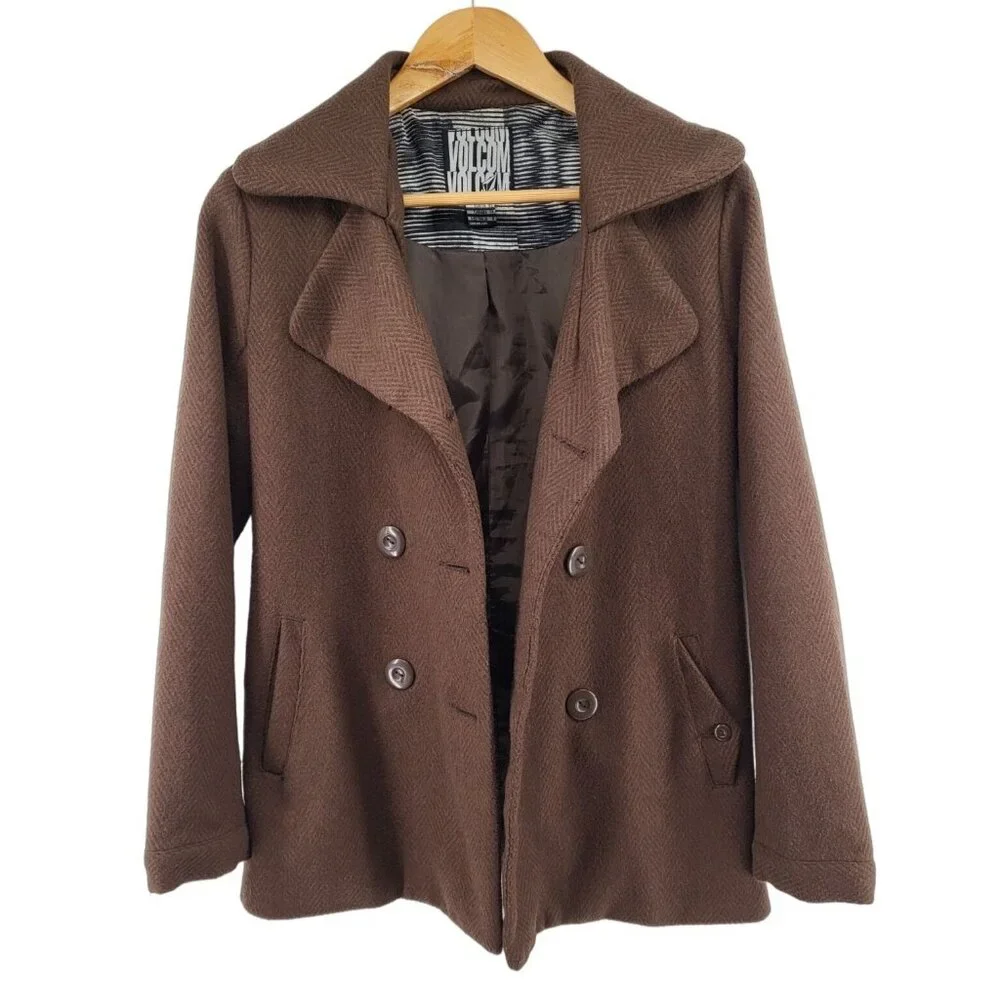 Volcom Womens Out Of Bounds‎ Peacoat XS Wool Blend Brown